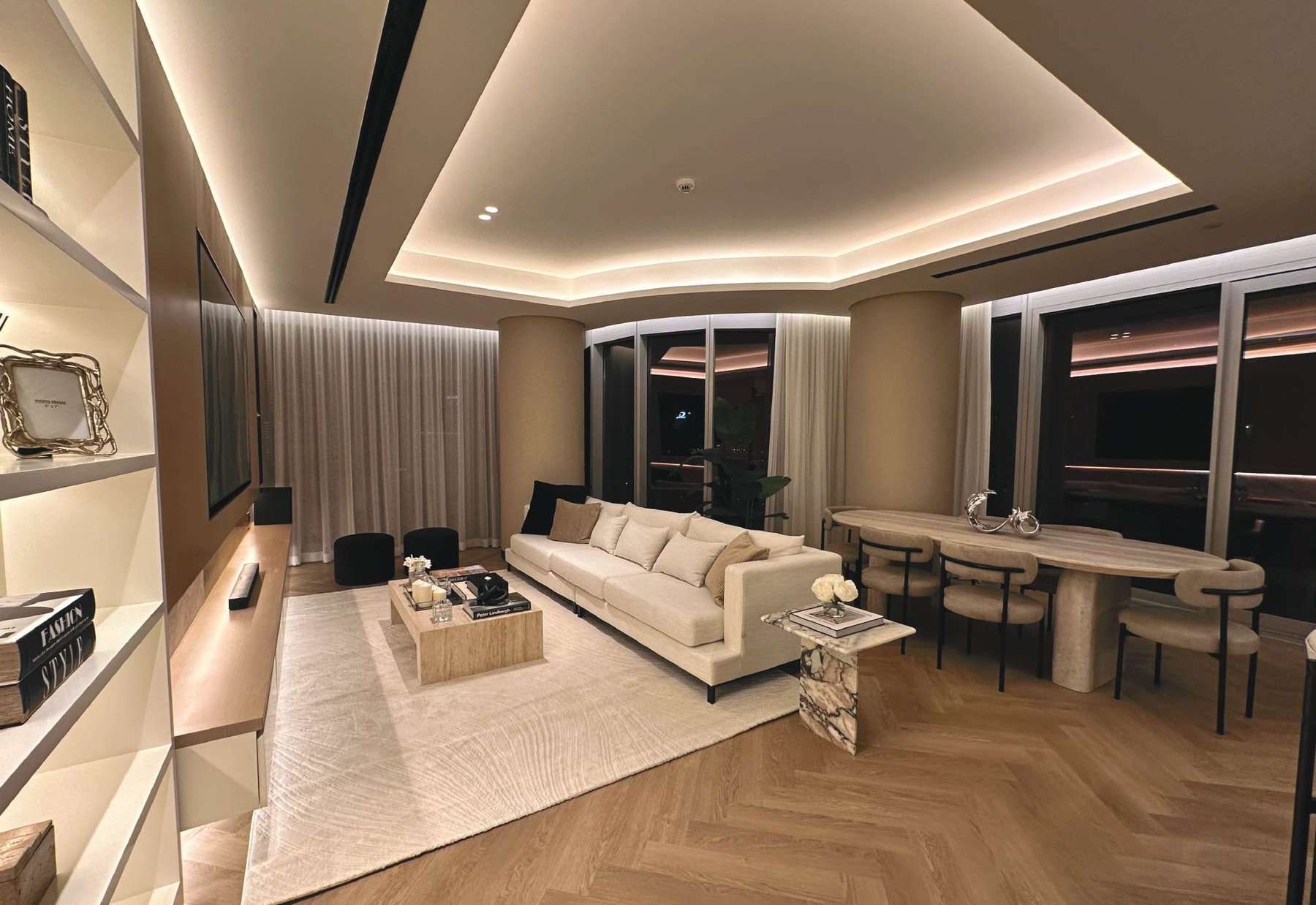 DECOWORKS private villa living room overlooking Dubai